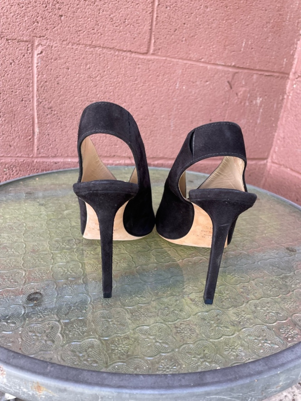JIMMY CHOO Shar Black Suede Slingback Sandals Heels Size 36.5 - Picture 6 of 14